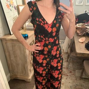 Pink & Red Flower Black Jumpsuit